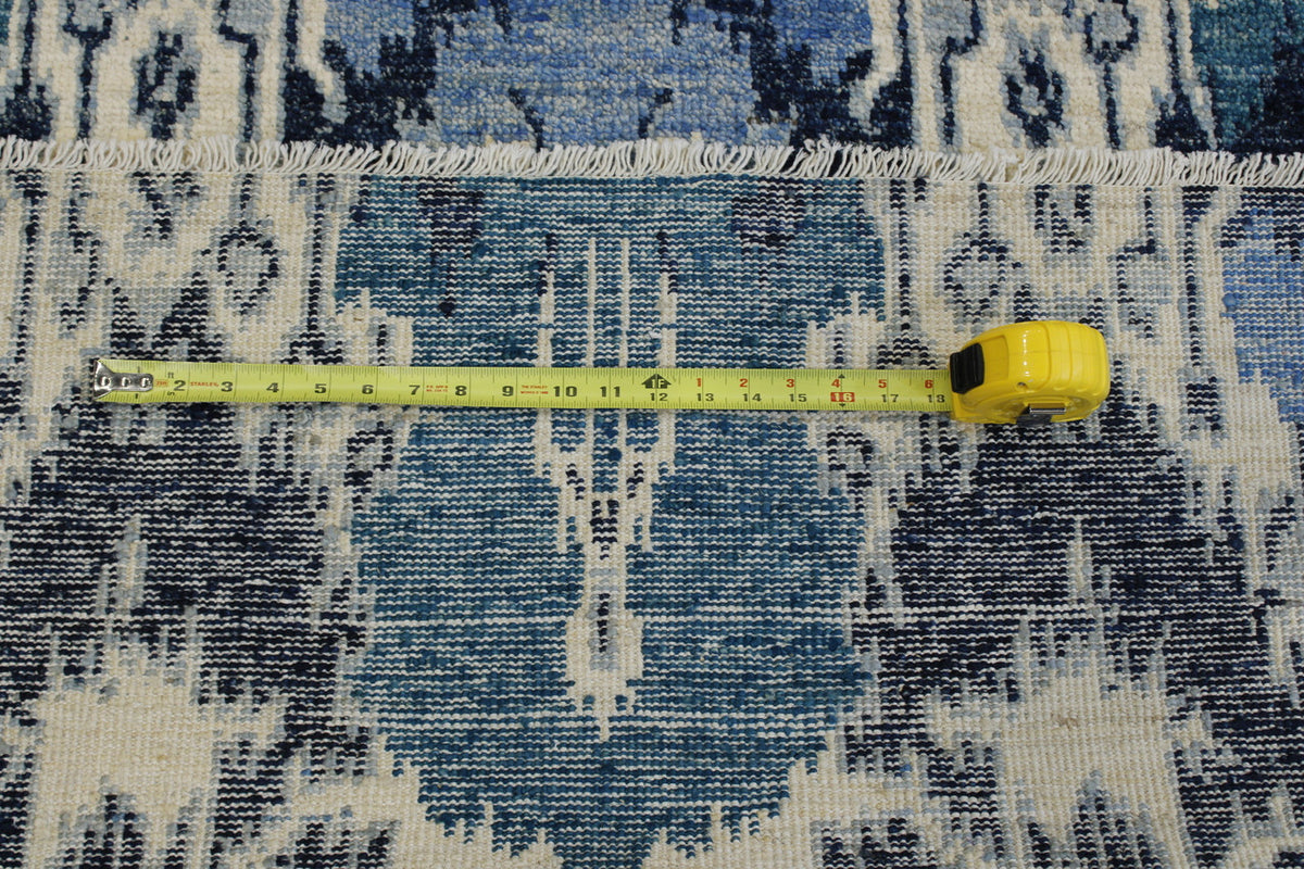 Transitional Moroccan Ikat Design Chobi rug corner detail