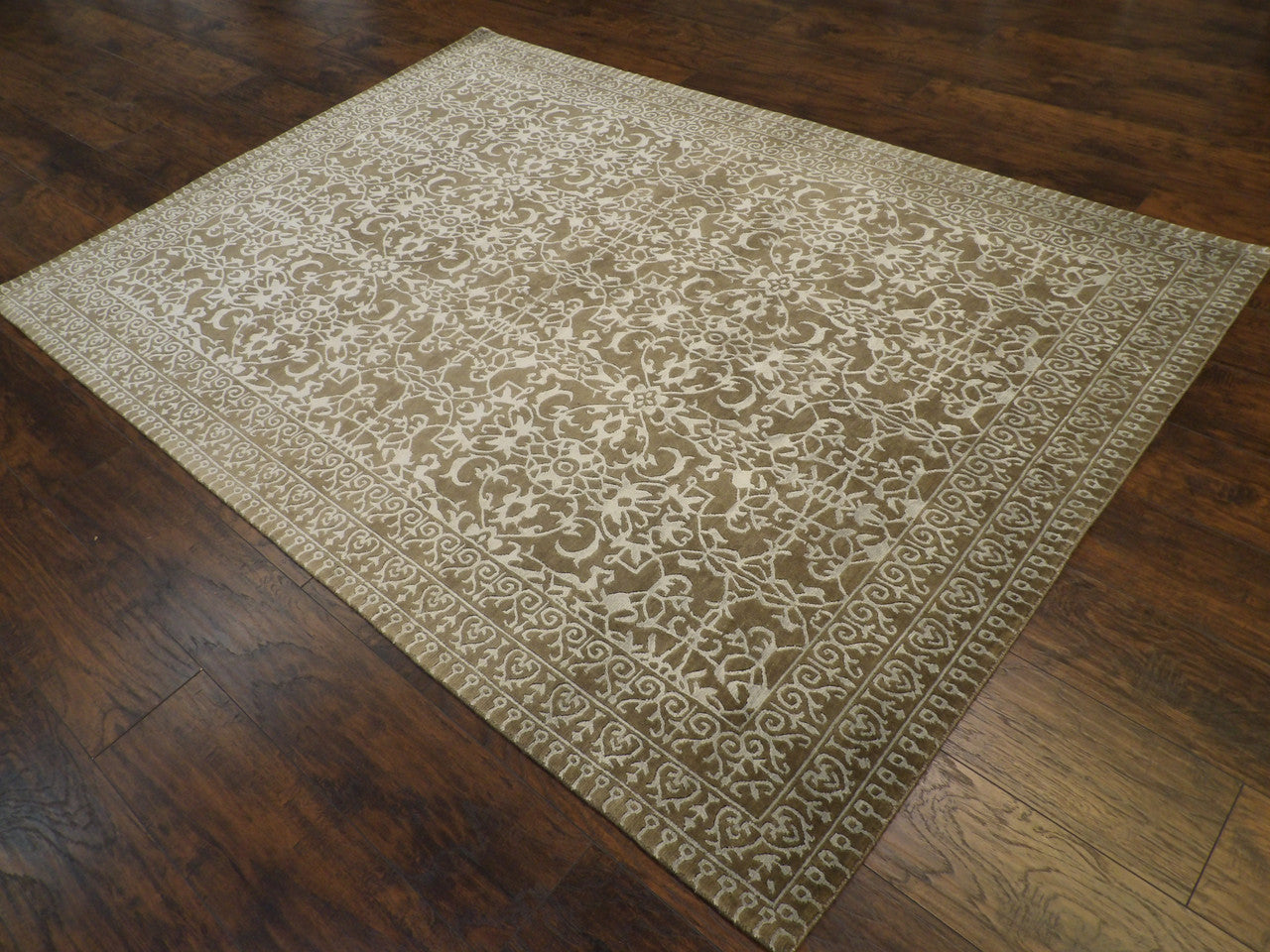 Blue damask rug in a room setting