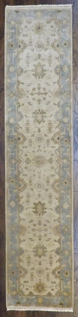 Turk Oushak Stone Wash hand-knotted wool rug in Blue & Beige, full view