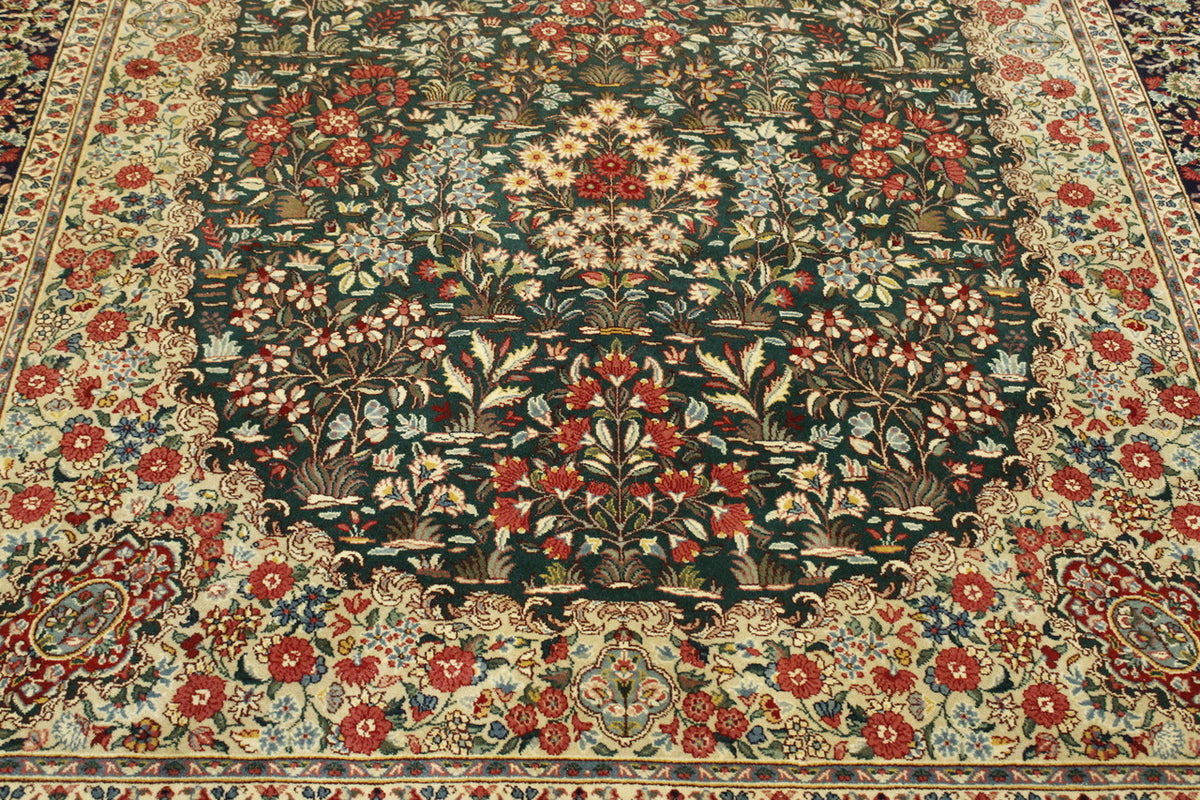 Traditional Kerman rug corner detail
