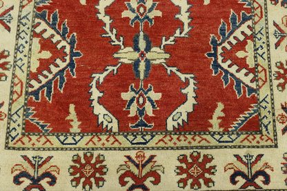 Beige & Red Tribal Super Kazak rug in room setting