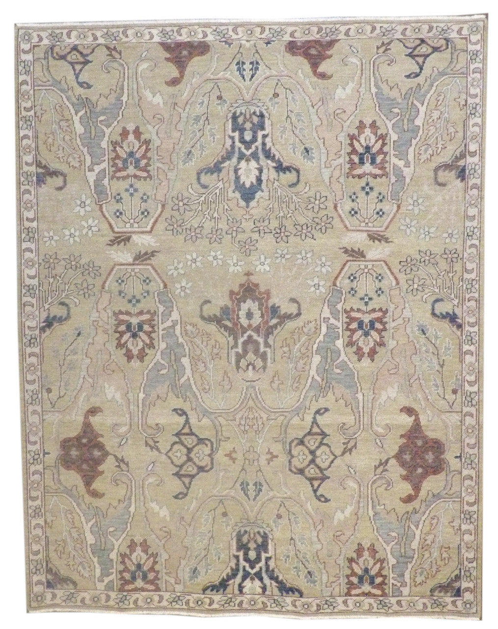 Oushak Ziegler Vintage Antique Wash hand-knotted wool rug in Blue & Green, full view