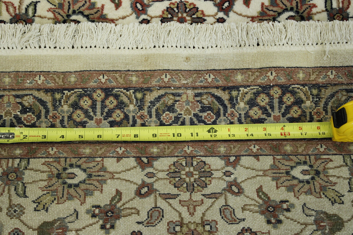 Traditional Indo Mahal hand-knotted wool rug in Blue & Beige, full view