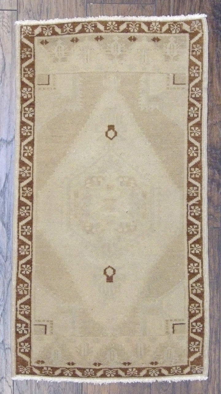 Vintage Turk Anatolian Antique Yastik hand-knotted wool rug in Brown & Beige, full view