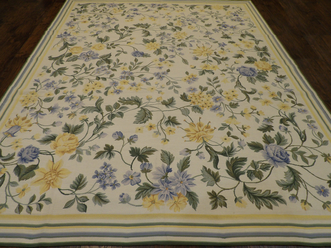 Needlepoint Floral Design rug corner detail