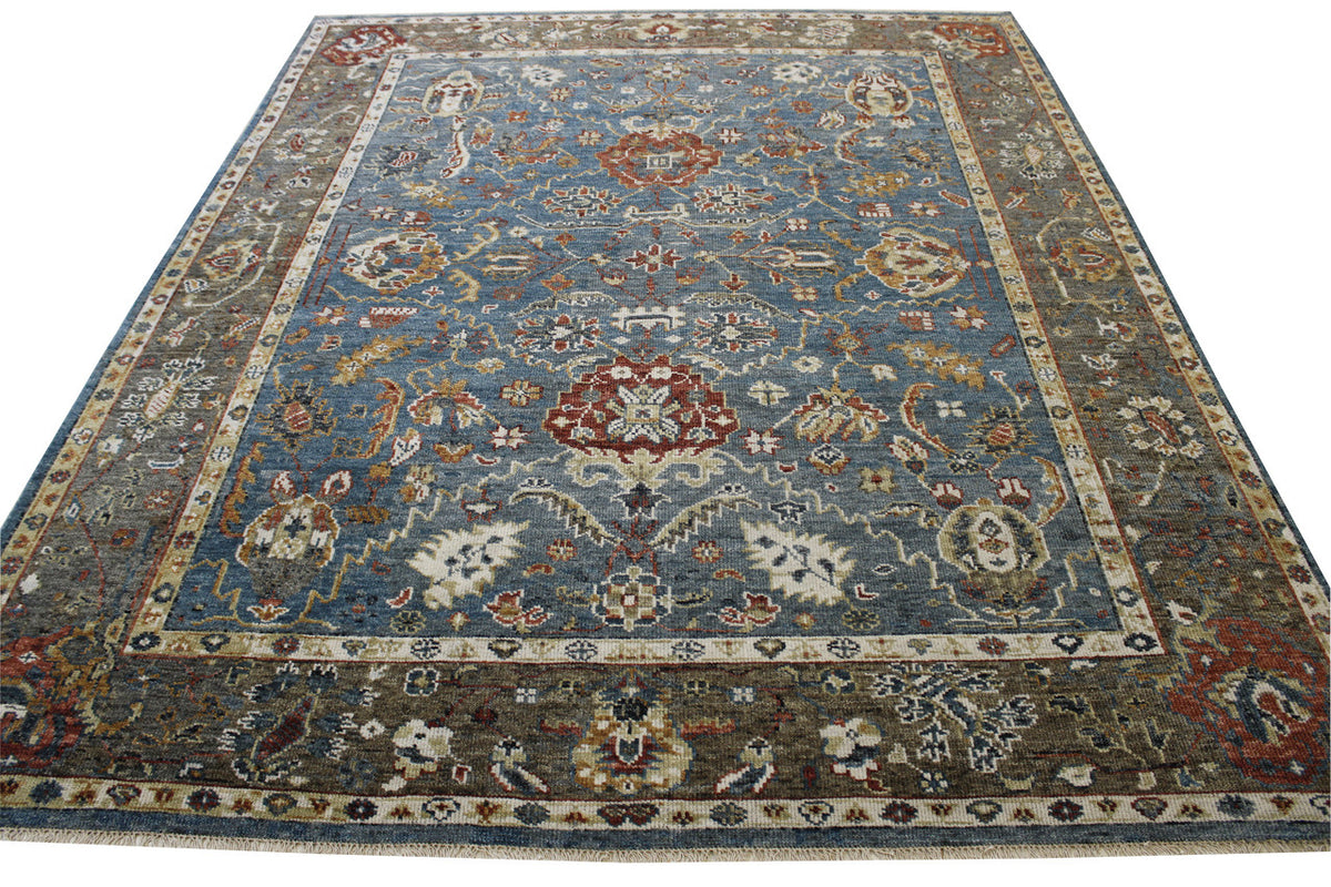 Close-up of wool pile, Blue & Brown rug