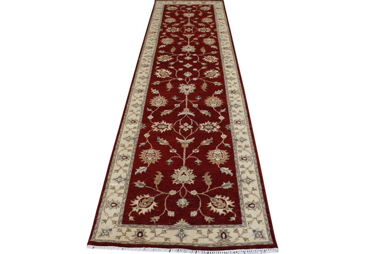 Red 2'8" x 10'2" Traditional Indo Zigler Chobie Hand knotted Wool Rug - Sku: w20143