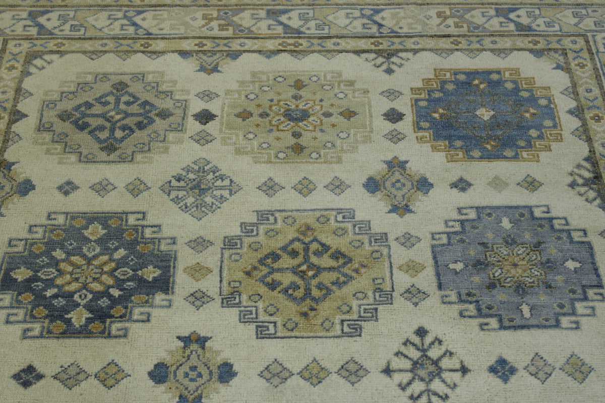 Tribal Super Kazak rug corner detail