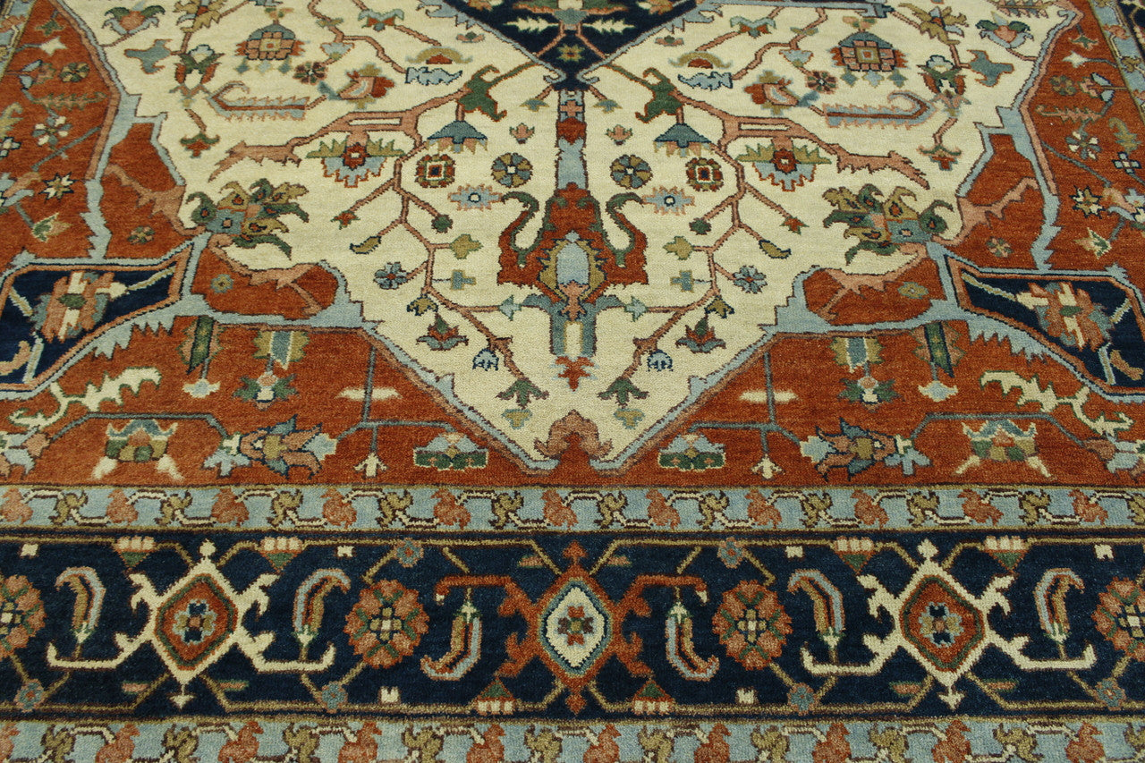 Blue & Beige Tribal Heriz rug in room setting