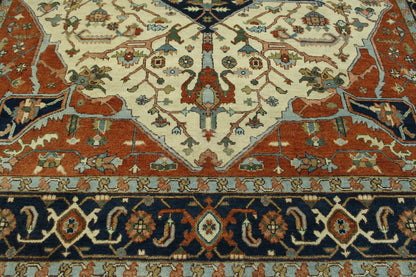 Blue & Beige Tribal Heriz rug in room setting