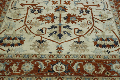 Tribal Fine Floral Sherapi hand-knotted wool rug in Beige & Rust, full view