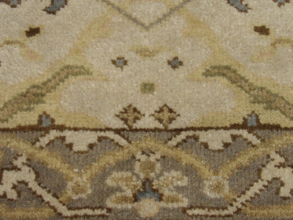 Oushak runner edge and fringe detail, beige and gray