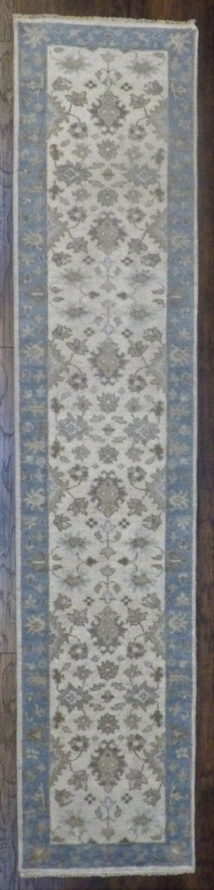 Turk Oushak Stone Wash hand-knotted wool rug in Blue & Beige, full view