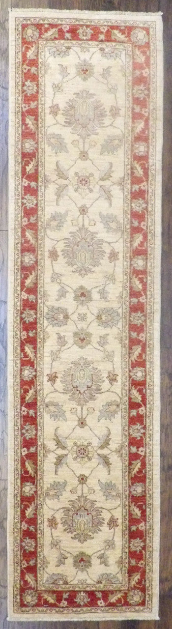 Oushak Chobi Natural Dye hand-knotted wool rug in Beige & Rust, full view