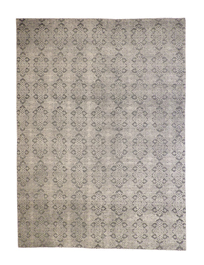 Transitional Flatweave Sumack hand-knotted wool rug in Gray, full view
