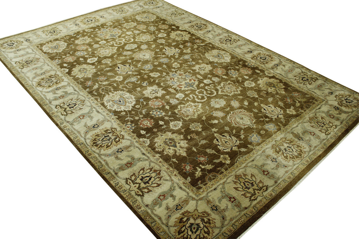 Close-up of wool pile, Brown & Beige rug