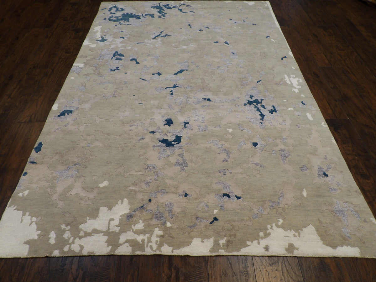 Close-up of wool-silk pile, Blue & Gray rug