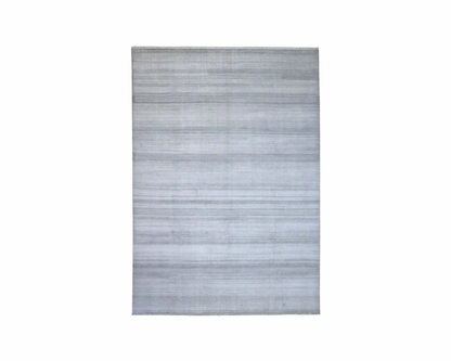Modern Grass hand-knotted wool-silk rug in Green & White, full view