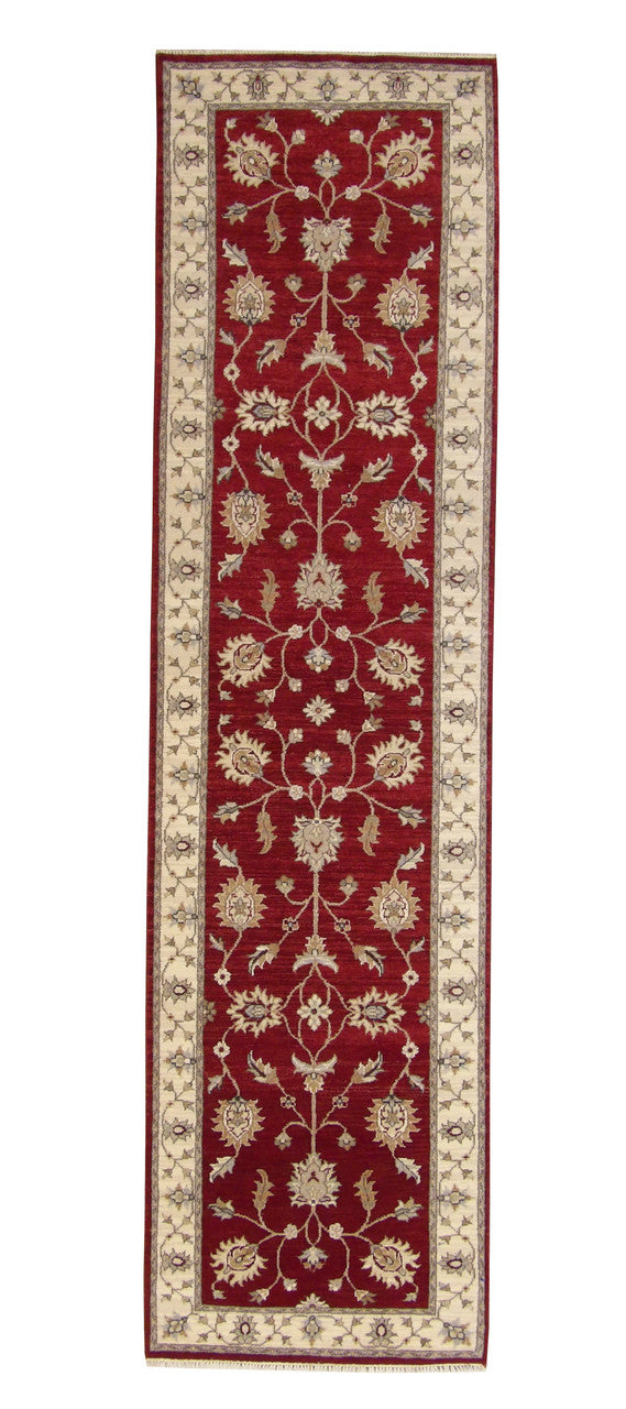 Red 2'8" x 10'2" Traditional Indo Zigler Chobie Hand knotted Wool Rug - Sku: w20142