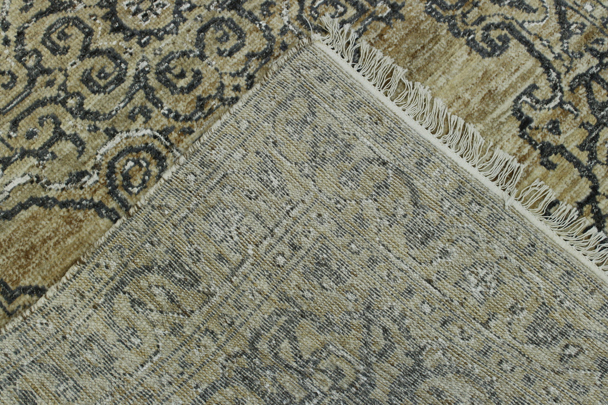 Natural Kerman Design Jute hand-knotted wool rug in Brown & Gray, full view