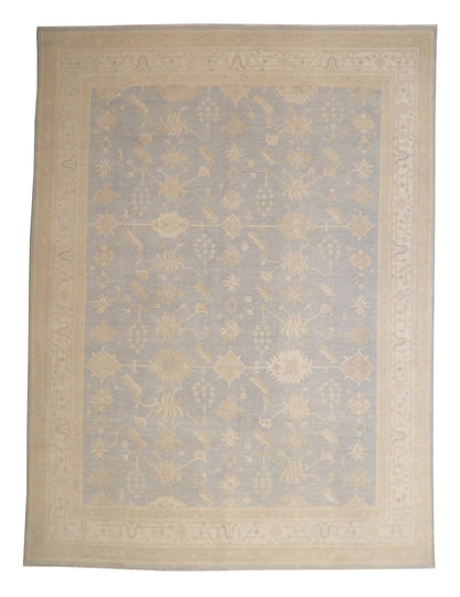 Oushak Chobi hand-knotted wool rug in Gray & Beige, full view