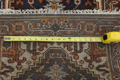 Tribal Indo Heriz rug corner detail