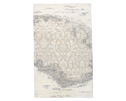 Modern Tibetan Sari Night Design hand-knotted wool-silk rug in Gray & Beige, full view