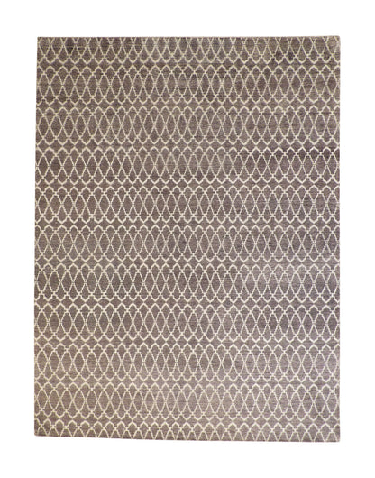 Modern Distressed Moroccan Design hand-knotted wool rug in Brown & Beige, full view