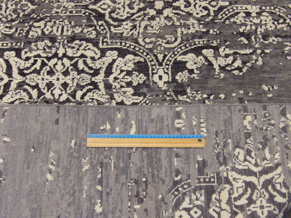Black & Gray Modern Oxidized Broken Mosaic Design Carved rug in room setting