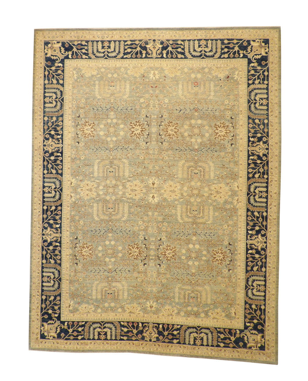 Tribal Vegetable Dye Khorzin hand-knotted wool rug in Blue & Green, full view