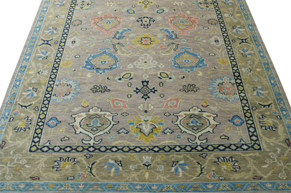 Blue & Pink Oushak Colorful Ziegler rug in room setting