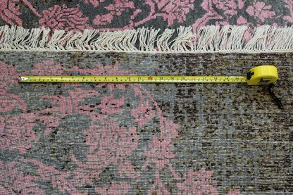 Transitional Broken Design hand-knotted wool-silk rug in Gray & Pink, full view