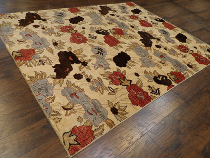 Full view of Oushak Chobi Rose Flower Design Natural Dye rug