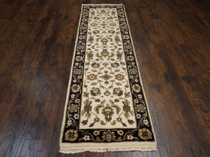 Close-up of wool pile, Black & Beige rug