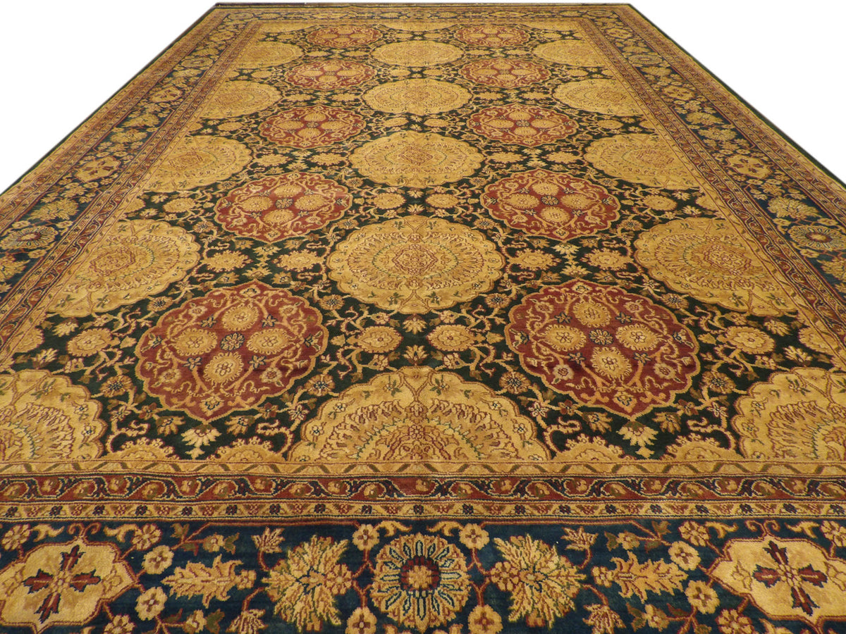Back of hand-knotted Ziegler rug showing construction