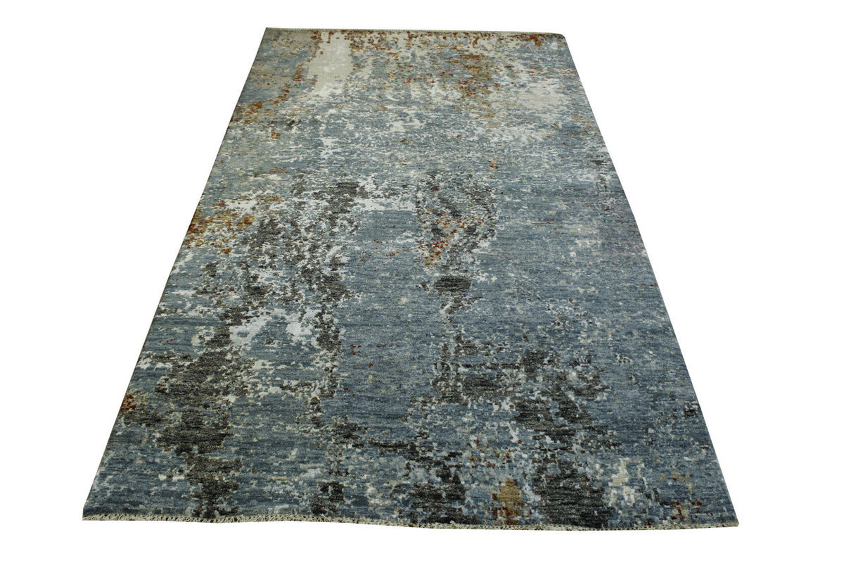 Modern / Contemporary hand-knotted wool/silk rug in Blue, 4'0" x 7'1", SKU w20170