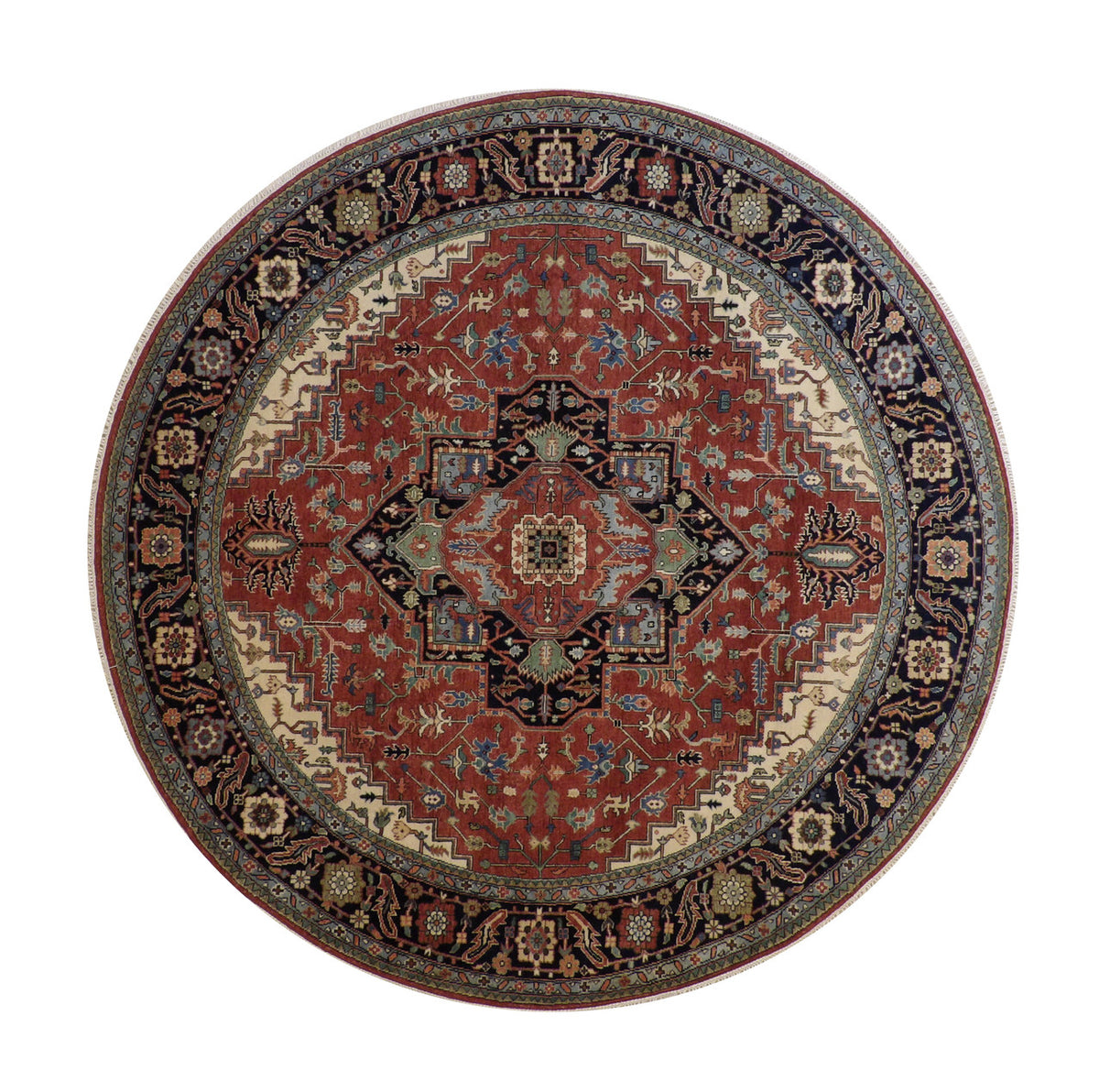 Tribal Fine Sherapi hand-knotted wool rug in Blue & Rust, full view
