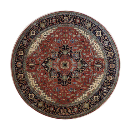 Tribal Fine Sherapi hand-knotted wool rug in Blue & Rust, full view