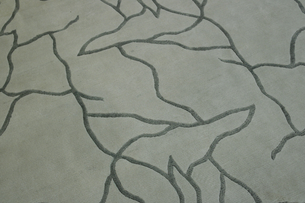 Close-up of wool-silk pile, Gray & White rug