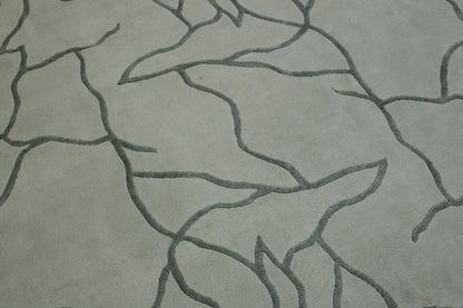 Close-up of wool-silk pile, Gray & White rug