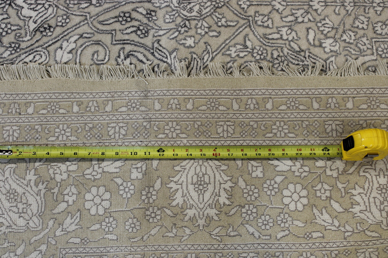 Traditional Haji Jalili hand-knotted wool-silk rug in Blue & White, full view
