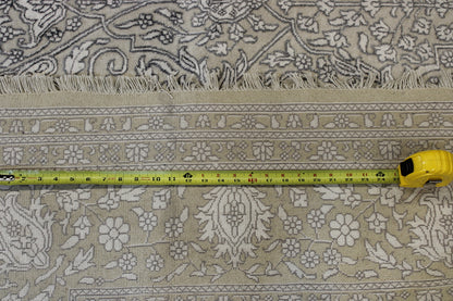 Traditional Haji Jalili hand-knotted wool-silk rug in Blue & White, full view