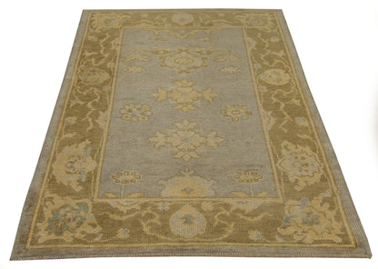 Back of hand-knotted vintage Oushak rug showing construction