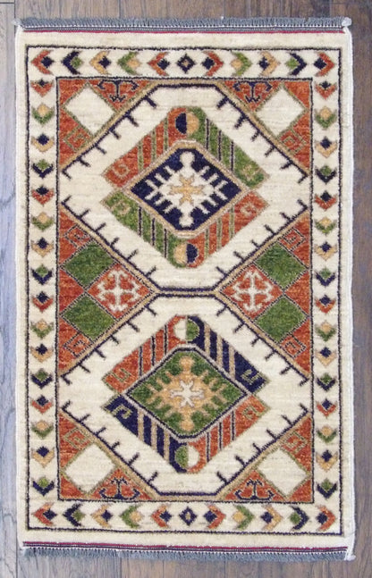 Tribal Super Kazak Natural Dye hand-knotted wool rug in Beige & Rust, full view