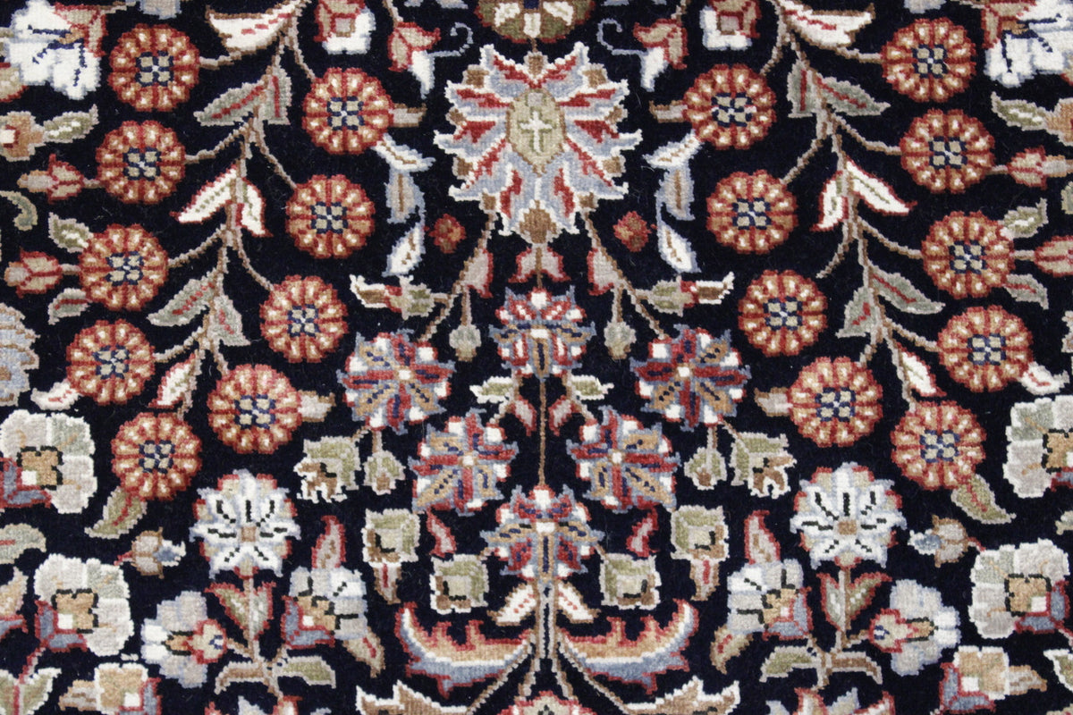Close-up of wool-silk pile, Blue rug