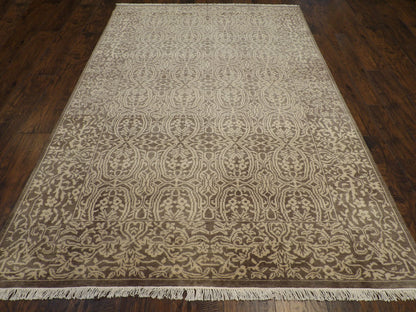 Close-up of wool pile texture on damask hand-knotted rug