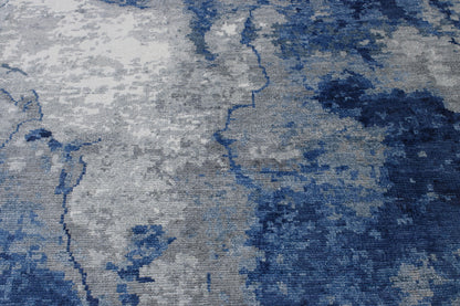 Close-up of silk pile, Blue & Beige rug