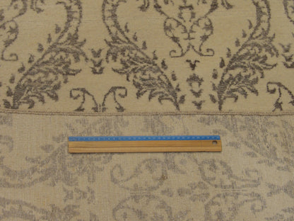 Gray & Ivory Transitional Damask Floral Design rug in room setting
