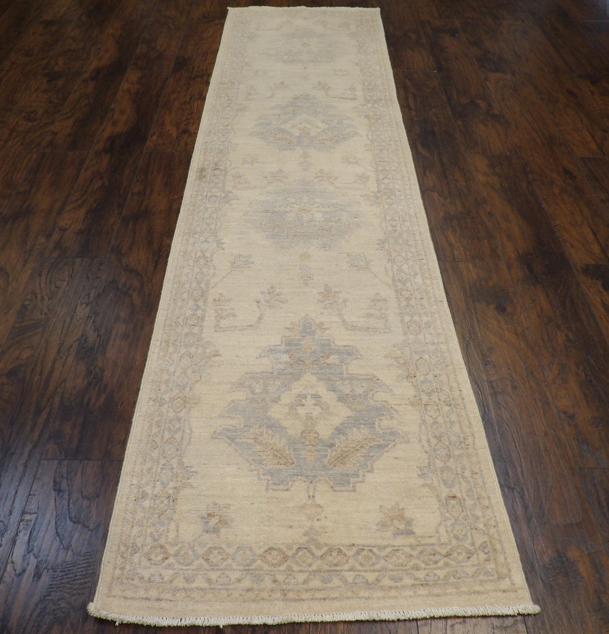 Close-up of wool pile, Blue & Beige rug