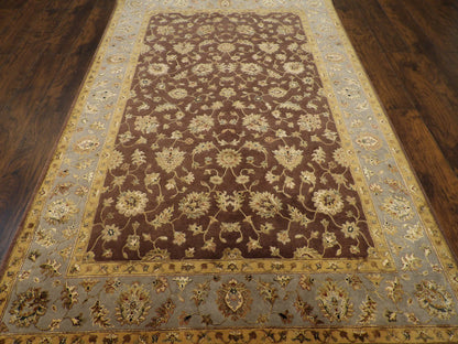 Close-up of wool-silk pile, Blue & Brown rug